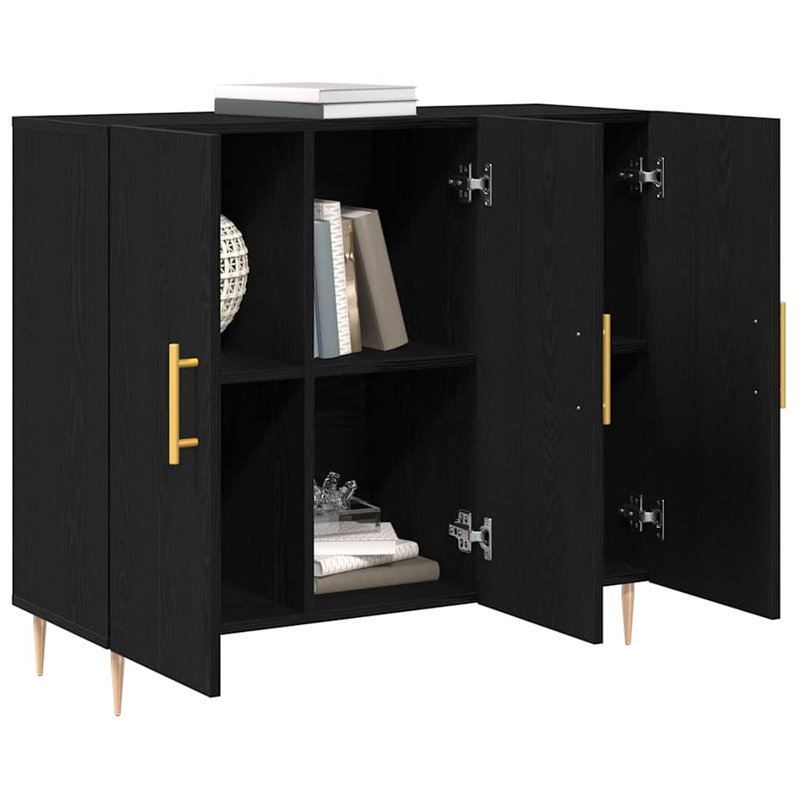 Sideboard 90X34x80 Cm Engineered Wood, Black Oak