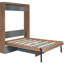 Lit double avec bureau pliable, style noyer et gris, parfait pour les chambres d'amis et les petits appartements, panneaux faciles à entretenir, espace de travail intégré, finition idéale-786544610