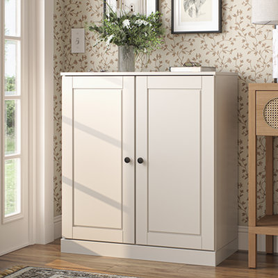 100% Solid Wood Shoe Storage Cabinet with Raised Panel Doors, Adjustable Shelves, Space Saving Stackable Entryway Organizer, 32" W x 35.75" H