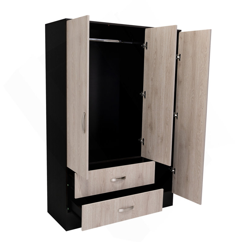 Bolton 120 Mirrored Armoire, Metal Hardware, Double Door Cabinet, Two Drawers, Single Door With Mirror, Rods