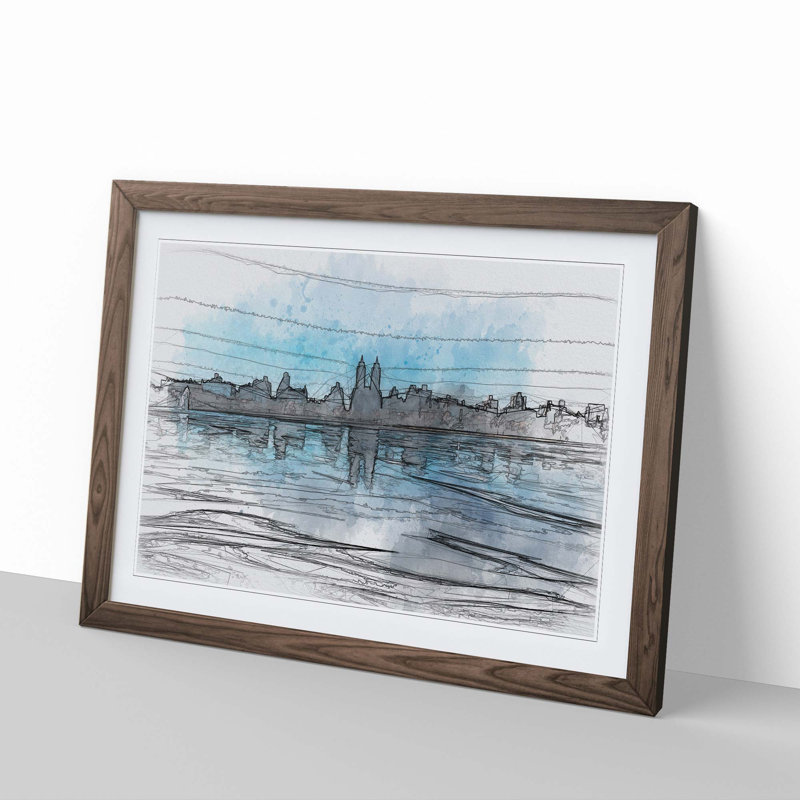 View of New York in Abstract - Picture Frame Graphic Art Print, Walnut, 35cm H x 50cm W x 2cm D