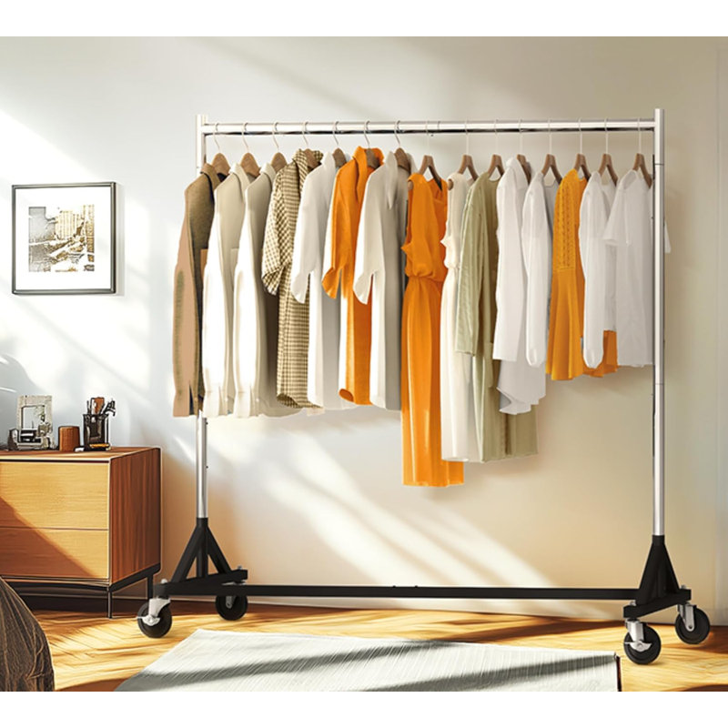  400LBS Commercial Z Base Garment Rack Heavy Duty Clothing Rack Height Adjustable Rolling Clothes Rack for Hanging Clothes Racks on Wheels Portable Z Rack Chrome Finish