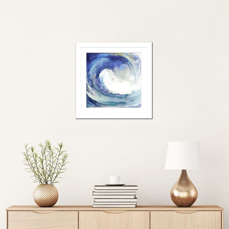 Water Collar - Dark Blue, White Open Corner Framed, 16" H x 16" W