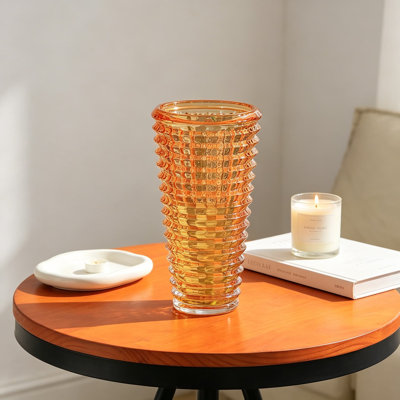 Vase en cristal pour fleurs, vase en verre cylindrique ambré, vase décoratif moderne pour salon, table de salle à manger, manteau de cheminée, mariage, robuste, grand rond de 11 pouces