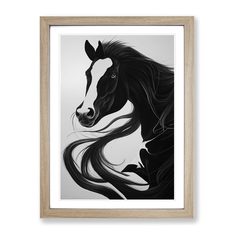 Monochrome Horse - Framed Print, 34cm H x 25cm W x 2cm D, Oak