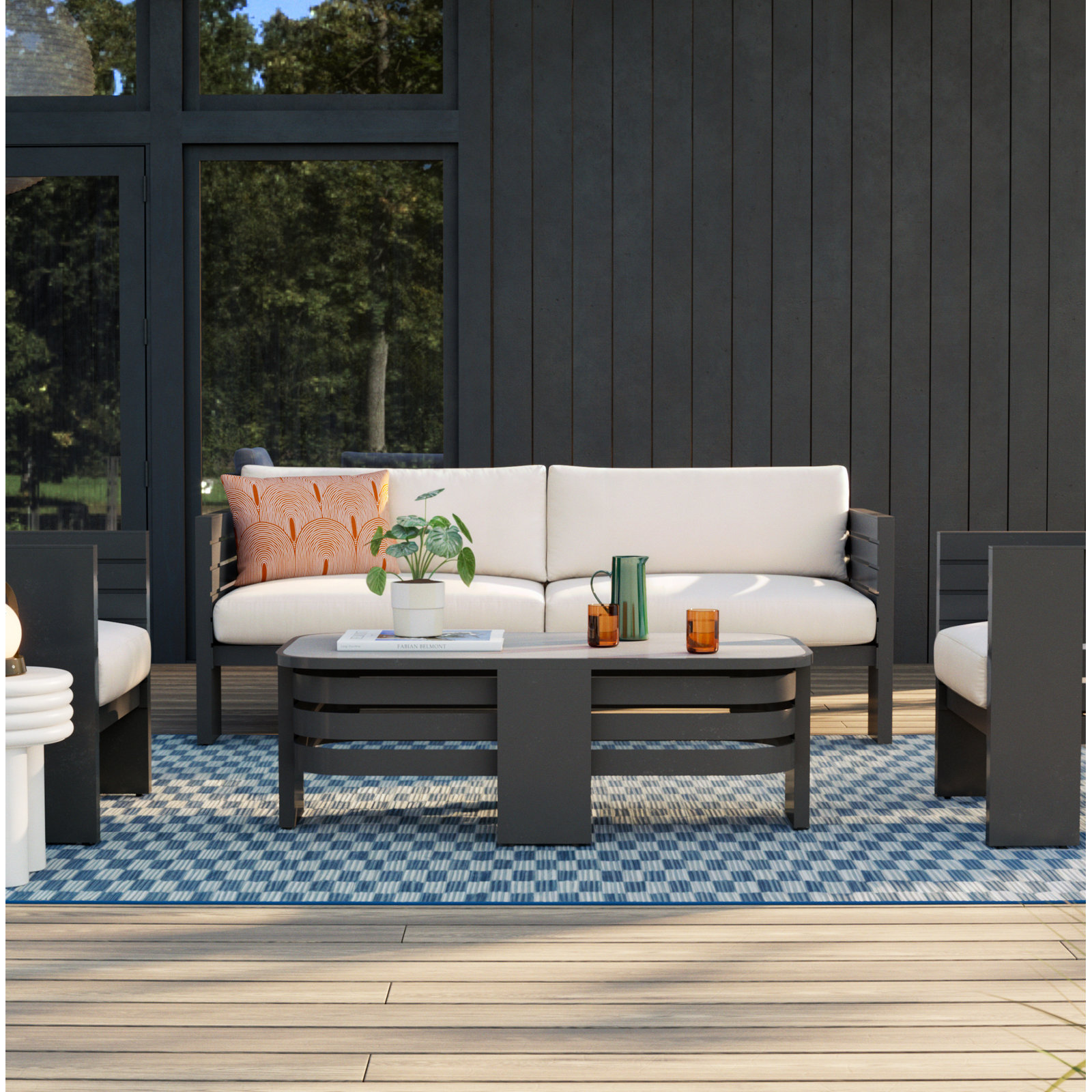 Ari 24" Patio Table, Black/White, Sinister Stone