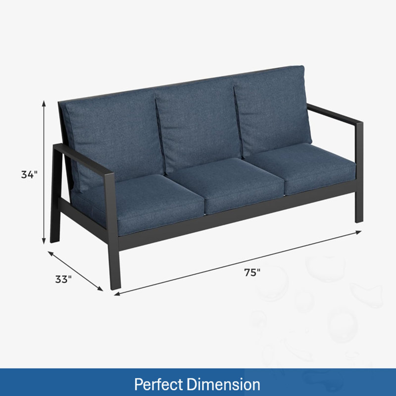 Canapé d'extérieur 3 places avec coussins, Navy Blue