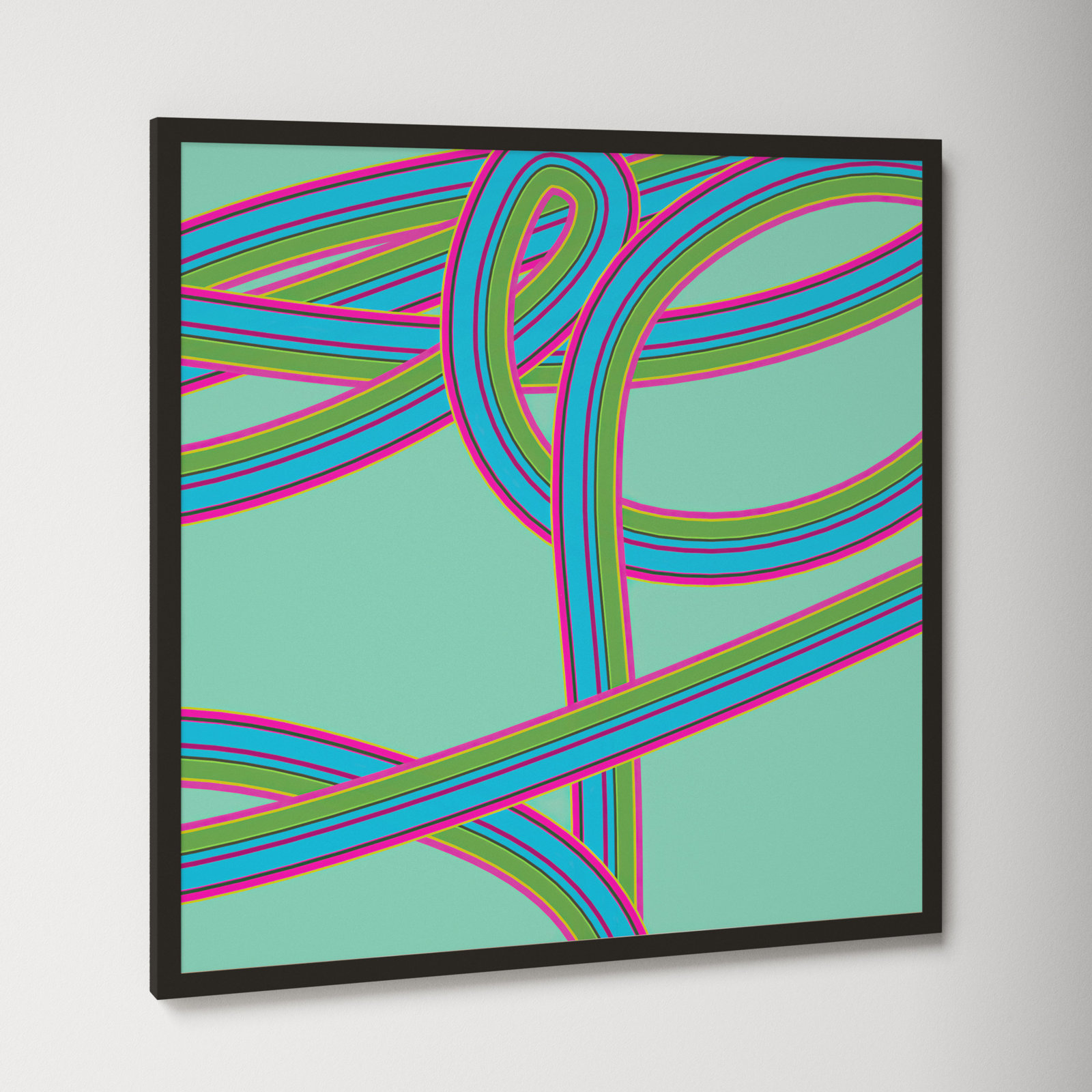 Polo "Turquoise Twist" Print by Jacques Pilon, 30" H x 30" W x 1.25" D, Black