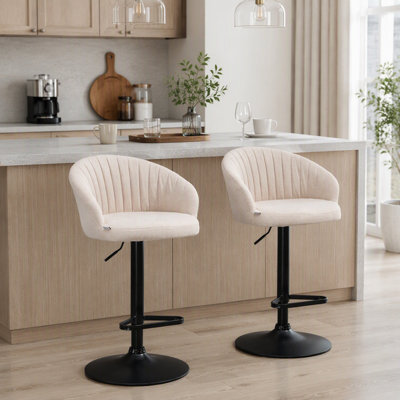 Tabourets de bar pivotants beiges à hauteur réglable avec repose-pieds