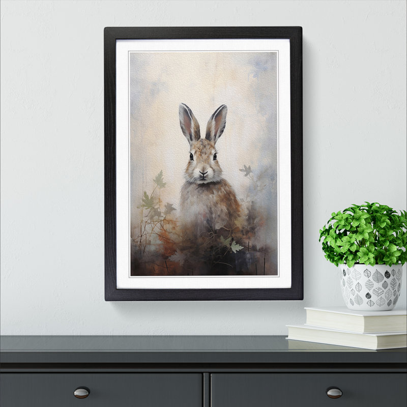 XYZ-FRM-V1223-5339 Rabbit Gestural - Single Picture Frame Print on Wood, 46cm H x 34cm W x 2cm D, Black