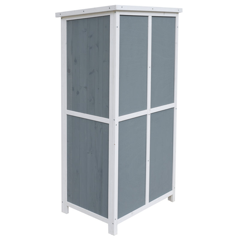 54-Inch Weather- Two-Tone Storage Shed With Gray & White Color, Sloped Roof To Keep And Away, 5 Compartments For Bulky Outdoor Items 54" In White, Water Runoff Control, Interior Equipment