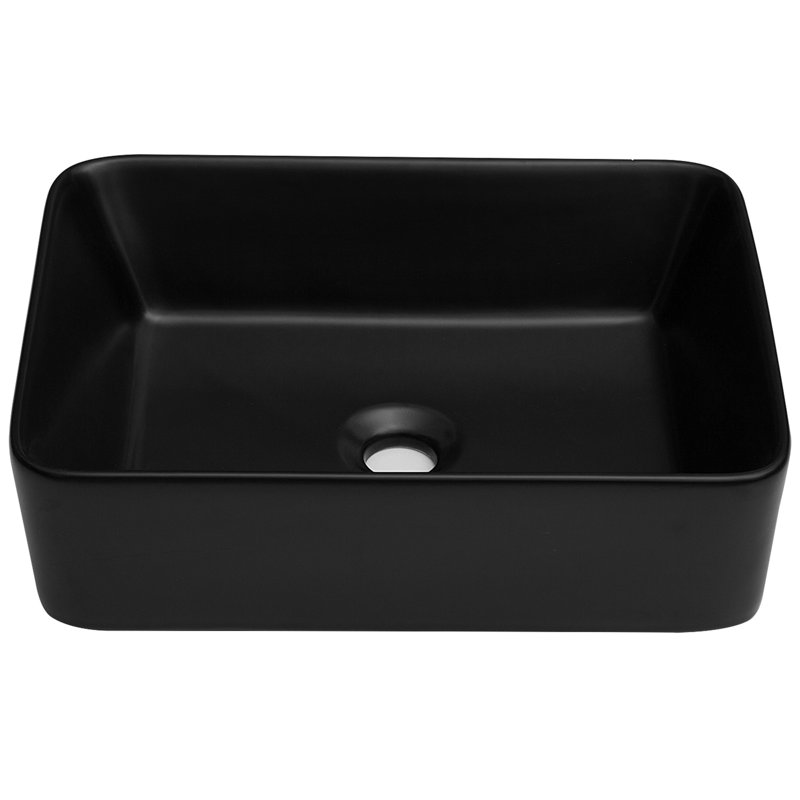 Lavabo de salle de bain vasque rectangulaire en céramique noire 19 po x 15 po