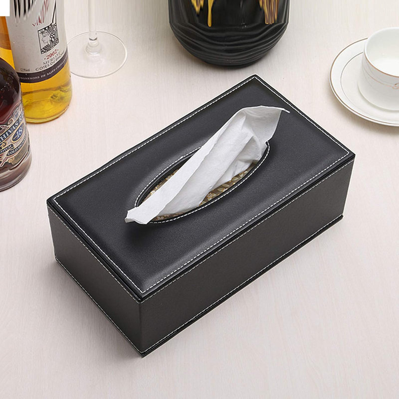 Porte-mouchoirs haut de gamme en similicuir noir avec couvercle, distributeur de papier hygiénique pour serviette de table rectangulaire, couvercle de boîte à mouchoirs pour bureau à domicile avec fond magnétique (noir)
