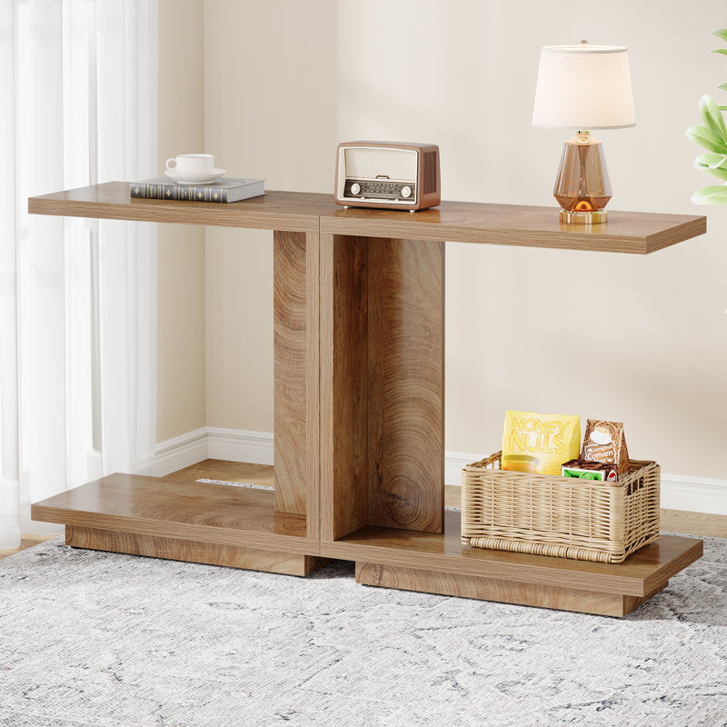 C-shaped Side Table Set  Of 2, 2-tier Narrow End Table Wood Bedside Table Nightstand