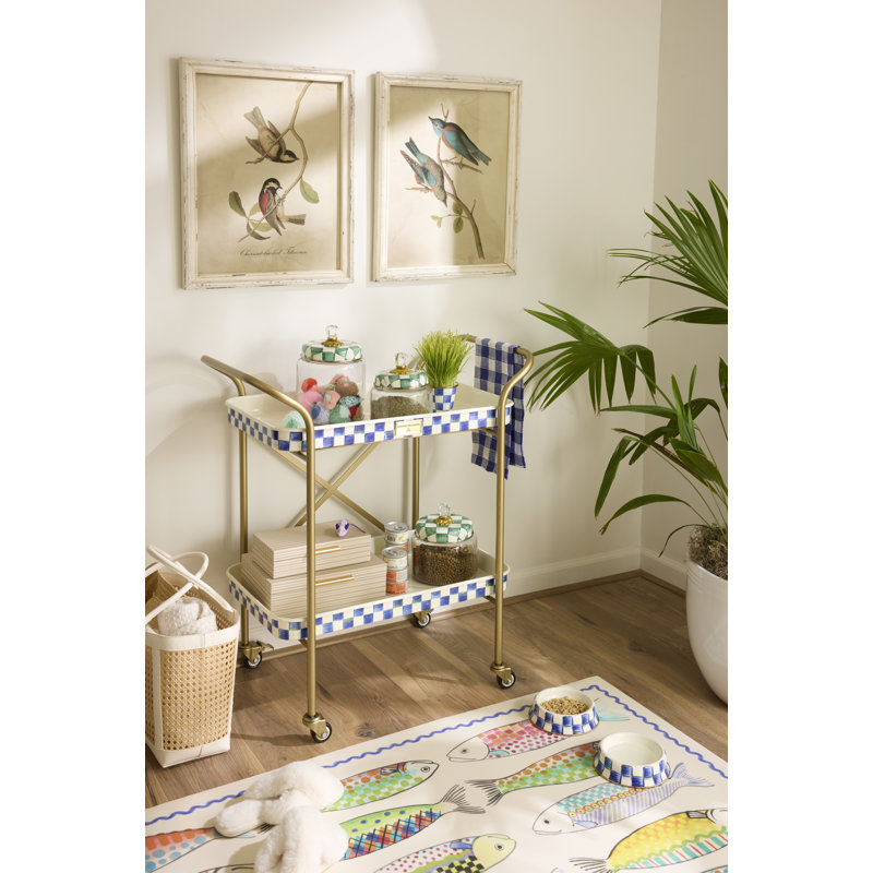 Royal Check 2-Tier Kitchen Cart, Brass/Blue/White