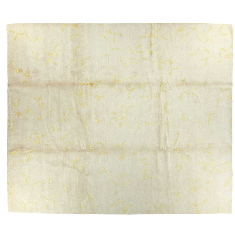 Climbing Hand Woven Silk and Wool Floral Area Rug, Rectangle 9' x 12'