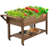 Mobile Wooden Elevated Planter With Wheels