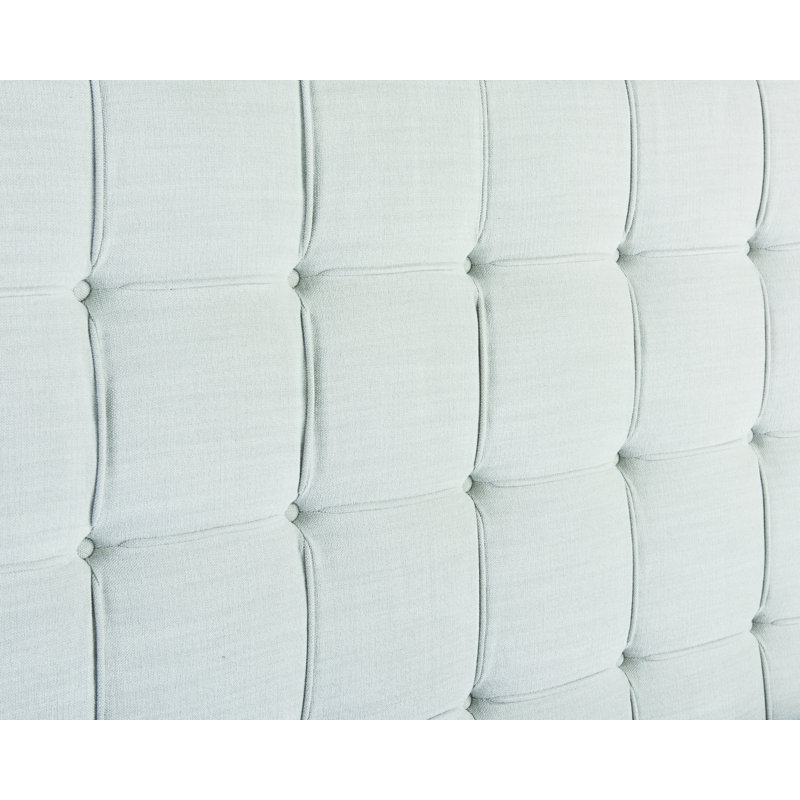 Queen White Upholstered Panel Bed with Tufted Headboard