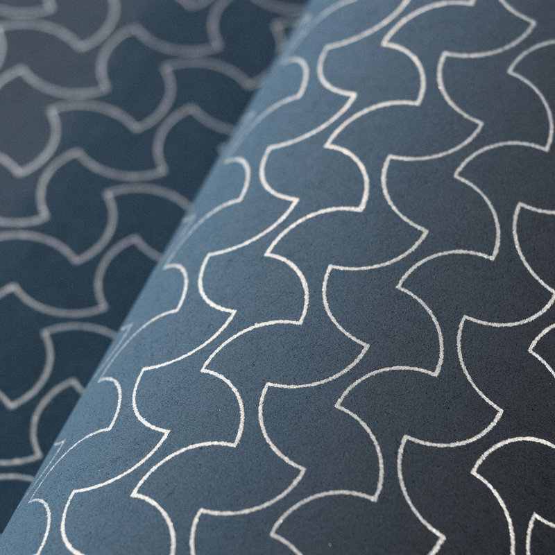 Slow Living Glitter Geometric Lines Wallpaper Roll, Night Blue