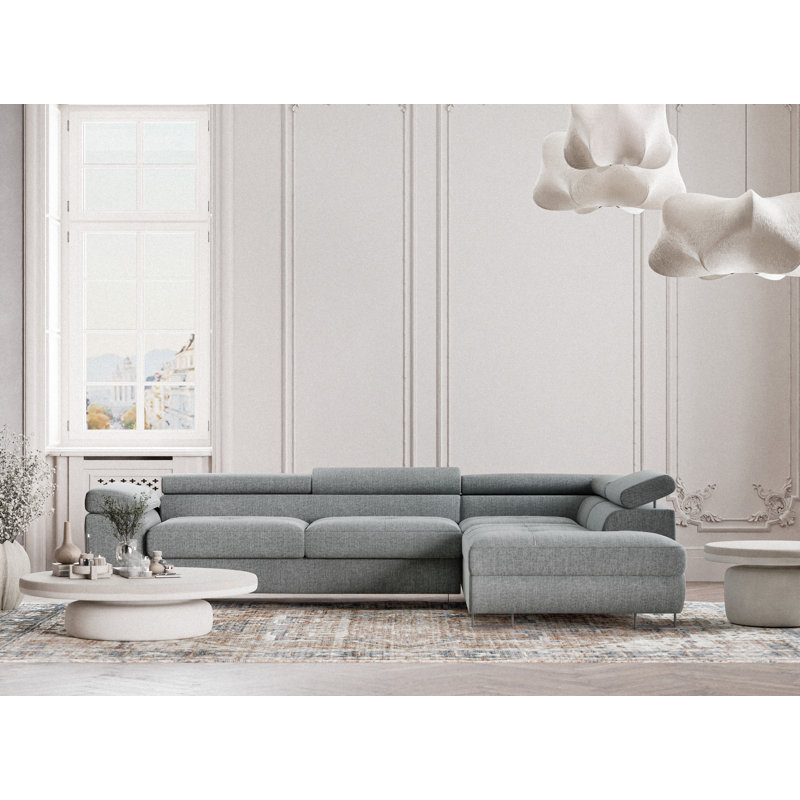 4 Seater Reclining Corner Sofa , Blue grey Polyester, Right Hand Facing