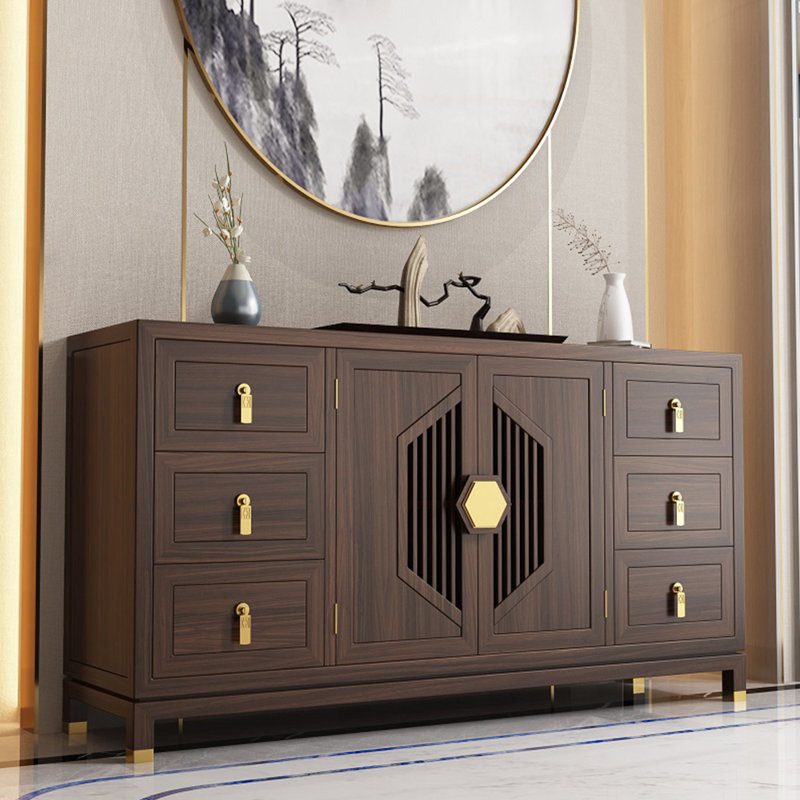 Buffet rétro de style chinois, H 35,4 po x l 47,2 po x P 15,7 po