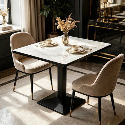 Table de salle à manger rectangulaire en pierre frittée avec piédestal et table de bistro pour 2 à 4 personnes