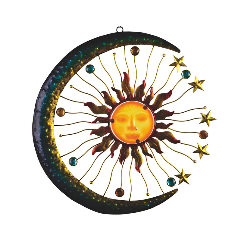 Décoration murale H 18 "céleste lune bleue avec soleil suspendu
