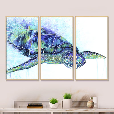 Tortue de mer - ensemble d'art mural sur toile tropical encadré de 3