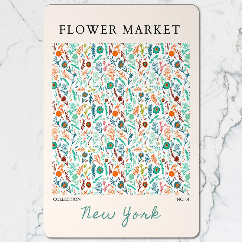 Flower Market Collection Placemat and Coaster Set with Wood Bottom New York Floral Artwork