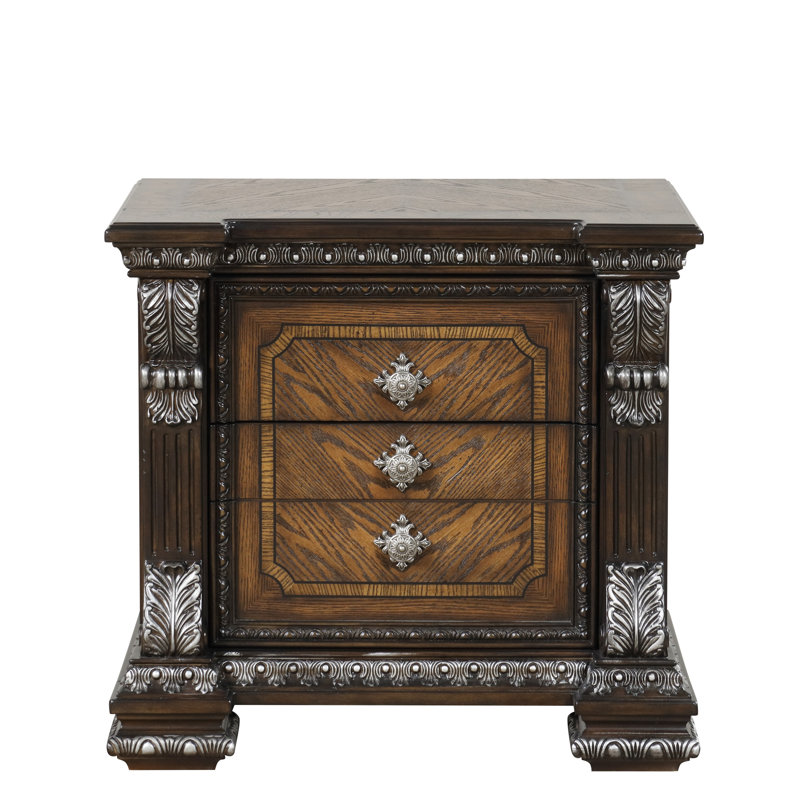 Swartwood Solid Wood 3-Drawer Nightstand With Usb Ports, Brown