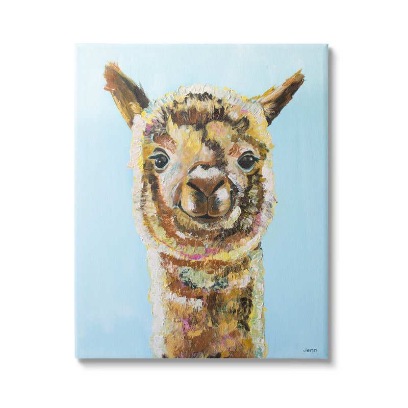 «Happy Llama Farm Animal Face», art mural sur toile par Jen Seeley, H 48 po x l 36 po x P 1,5 po