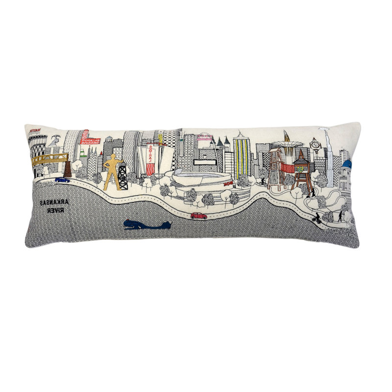 Coussin lombaire 14 po x 35 po gris foncé et blanc Tulsa, Gris, 14 po x 35 po