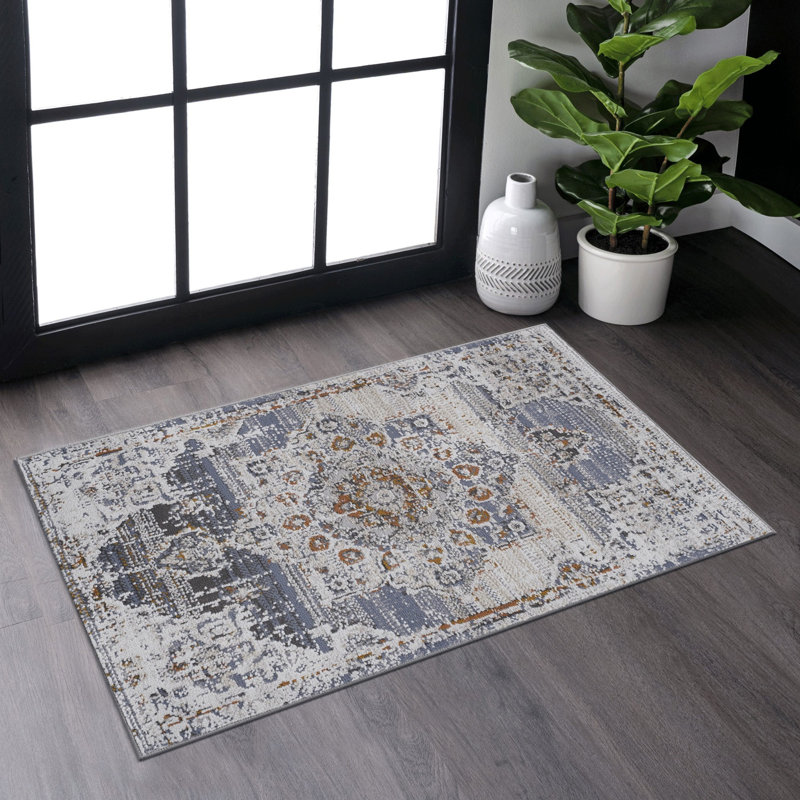 Cream/Gold/Inlaid Non-Shedding Guest Stain Resistant Area Rugs, Rectangle 2' x 3'
