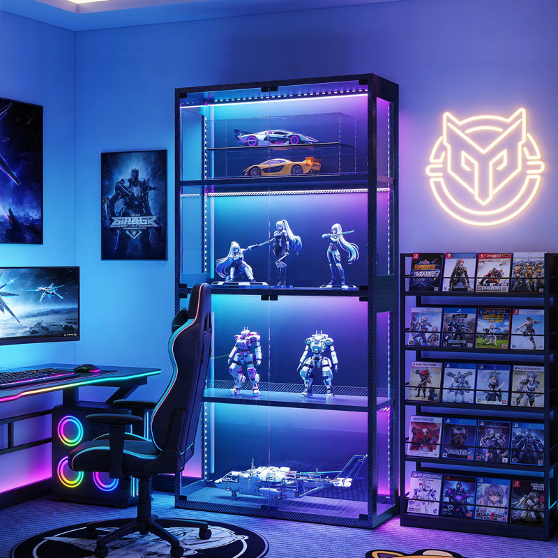 Aarush RGB 4-Tier Tempered Glass Display Cabinet, Curio Cabinet, Bookcase With LED Lights for Home & Office