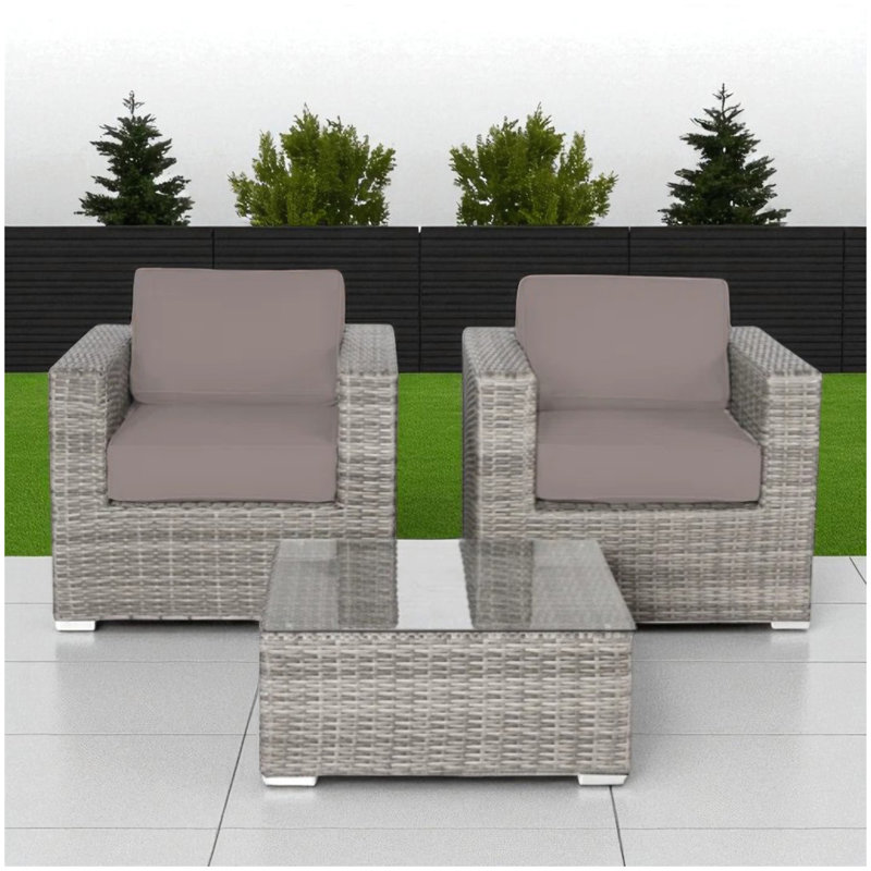 Ensemble de conversation pour 2 personnes en rotin et osier avec coussins