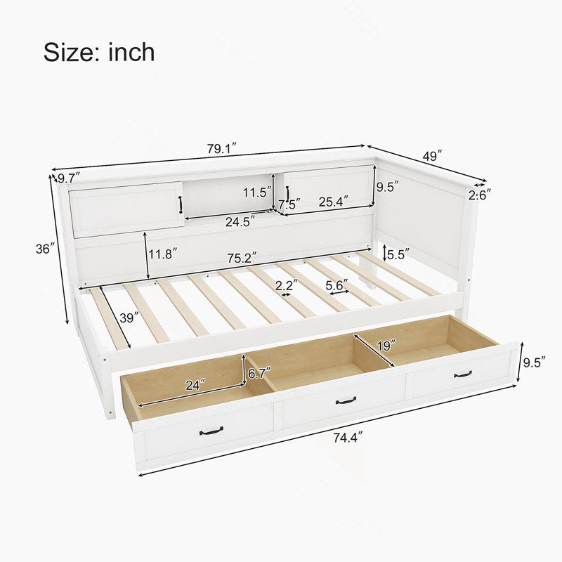 L-Shaped Bed Frame with Drawer and and Bookcase,Corner Bed Wooden Captain Bed, Full/Double