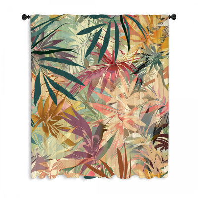 Rideaux de fenêtre à motif de feuilles, bloc botanique et voilages - 1 panneau