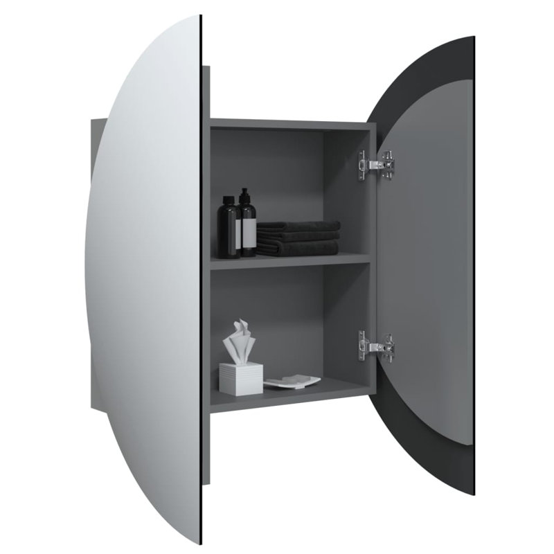 Adebare Bathroom Cabinet with Round Mirror & LED, 47cm H x 47cm W x 17.5cm D, Grey