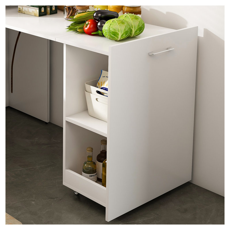 Bureau extensible blanc avec tablettes de rangement et roulettes verrouillables | Table d'écriture pliable peu encombrante pour petits appartements et bureaux personnels