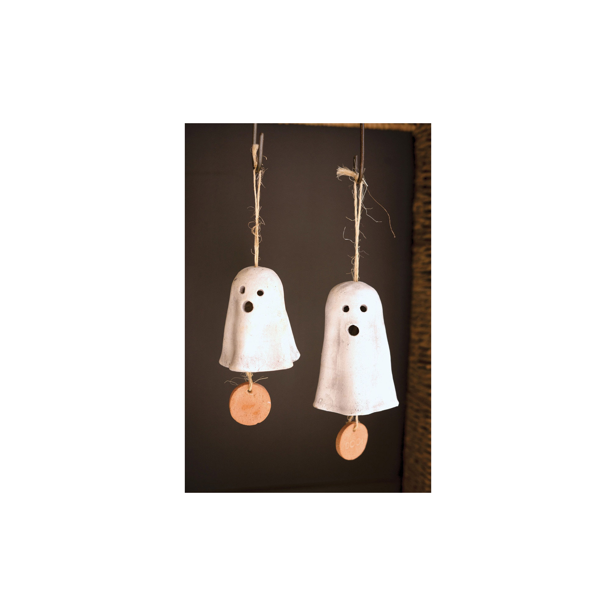 SET OF TWO HANGING GHOST CHIMES, 14" H x 4.25" W x 4.25" D