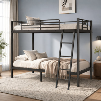 Black Metal Bunk Bed (75.2" x 41.6" x 57.2") with Safety Guardrails and Ladder – Space-Saving Bed Frame for Teen Bedrooms