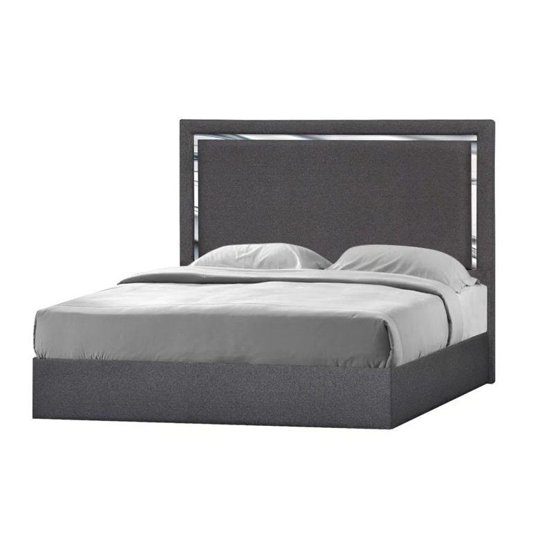 Ferrigno Upholstered Metal Platform Light Gray Queen Bed, Queen, Light Gray