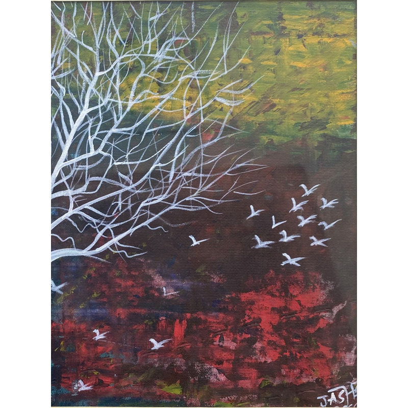 Aimer la saison qui passe | Aquarelle sur feuille | Avec cadre | Par Jashanpreet Kaur