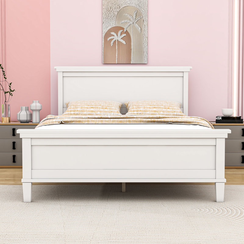 Wood Platform Bed with Under-Bed Storage, White, Full / Double