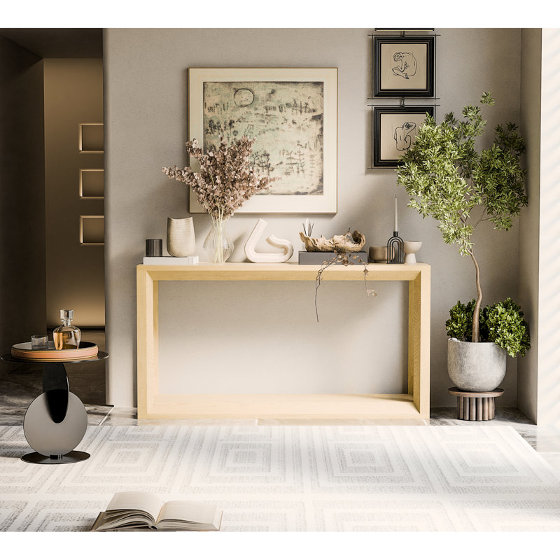 Table large en placage de bois massif rectangulaire de 60 po en chêne délavé, pour le couloir et le vestibule, surface spacieuse, base, aspect subtilement délavé, console à assemblage simple, salon de vestibule, rangement spacieux,