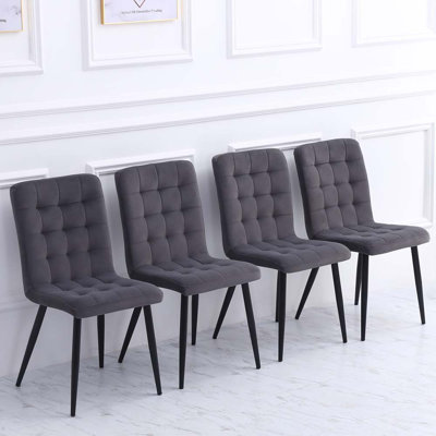 Drumboe 49cm H Tufted Velvet Upholstered Side Chair in Gray
