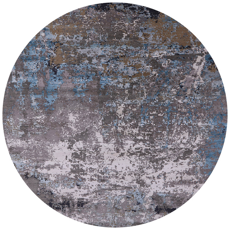 Tapis abstrait gris / bleu Cappiello, Rond 5 pi