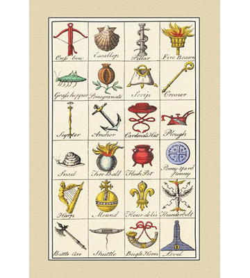 « héraldiques symbols-crossbow, escallop, et al. » par hugh clark, reproduction d’art