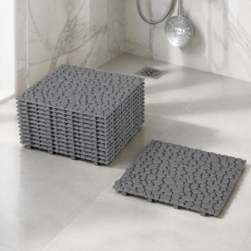 12-Piece Gray Plastic Interlocking Deck Tile Kit, 12 x 12 Inch Waterproof Outdoor Flooring