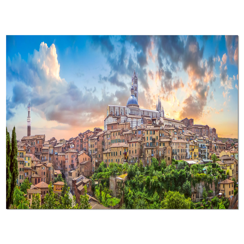 Vue panoramique de la ville historique de Sienne - reproduction de photo sur toile tendue, H 30 po x l 40 po x P 1 po